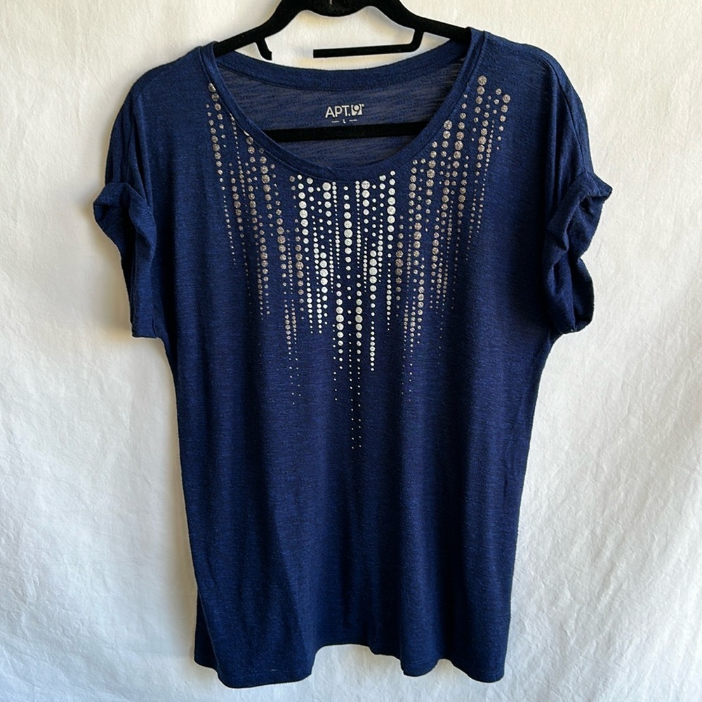 Apt. 9 navy and silver lightweight rolled-sleeve tee, size L